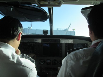 right over the pilot's shoulder